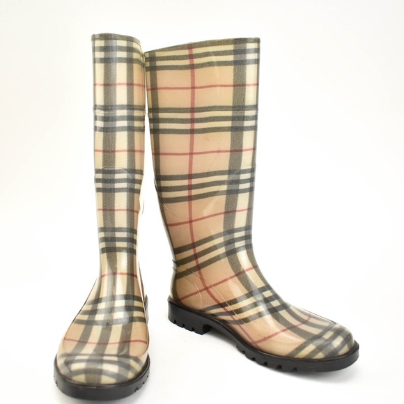 Burberry Shoes - BURBERRY: Beige "Nova Check" Rain Boots